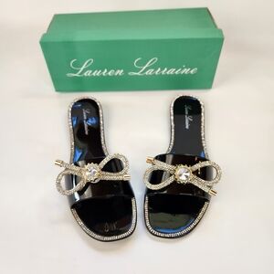 Lauren Lorraine Black Rhinestone Slide Sandals